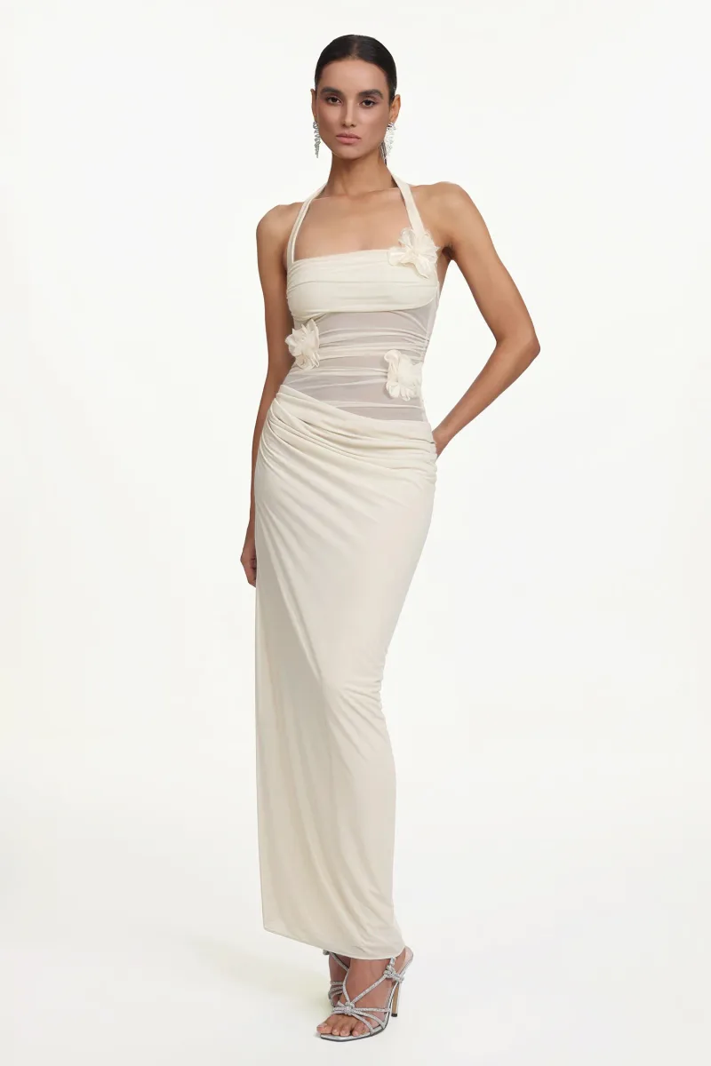 Vestido Maxi Halter Lacava com Franzidos Florais