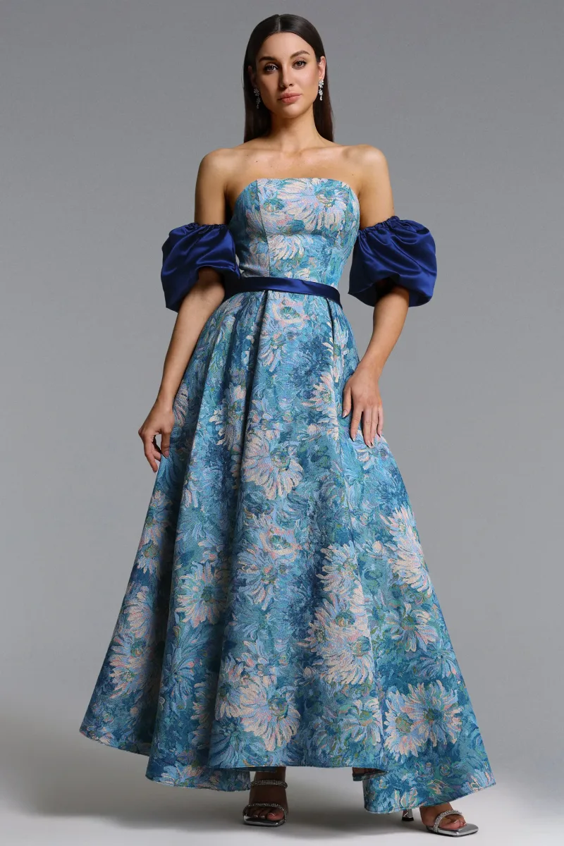 Vestido Maxi Rikiny com Estampa Floral e Manga Bufante