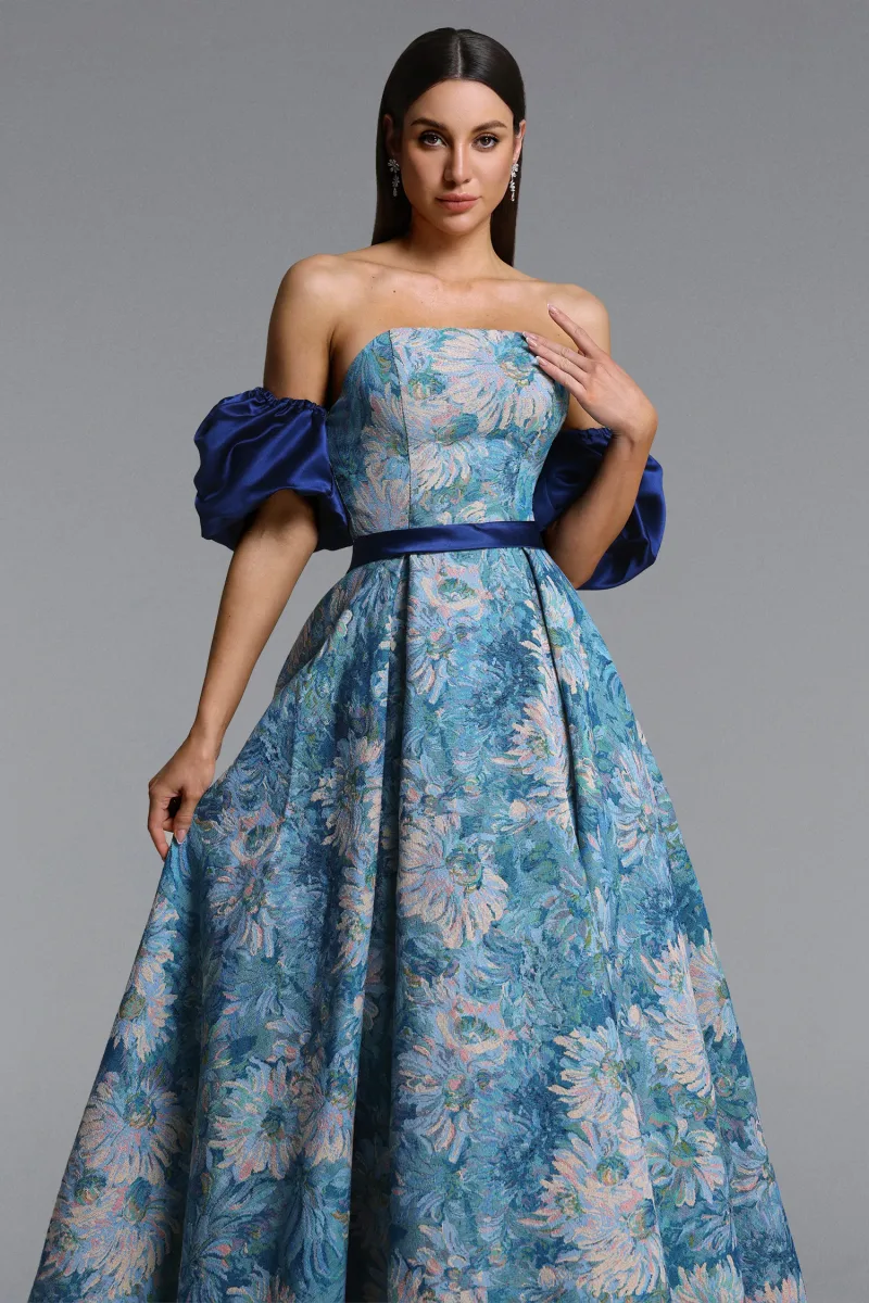 Vestido Maxi Rikiny com Estampa Floral e Manga Bufante
