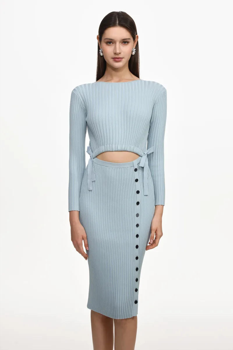 Vestido Midi Viomo em Tricô com Botões