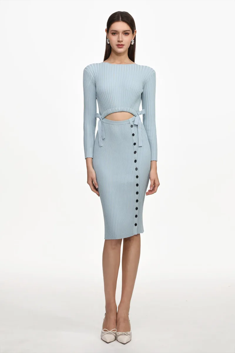 Vestido Midi Viomo em Tricô com Botões