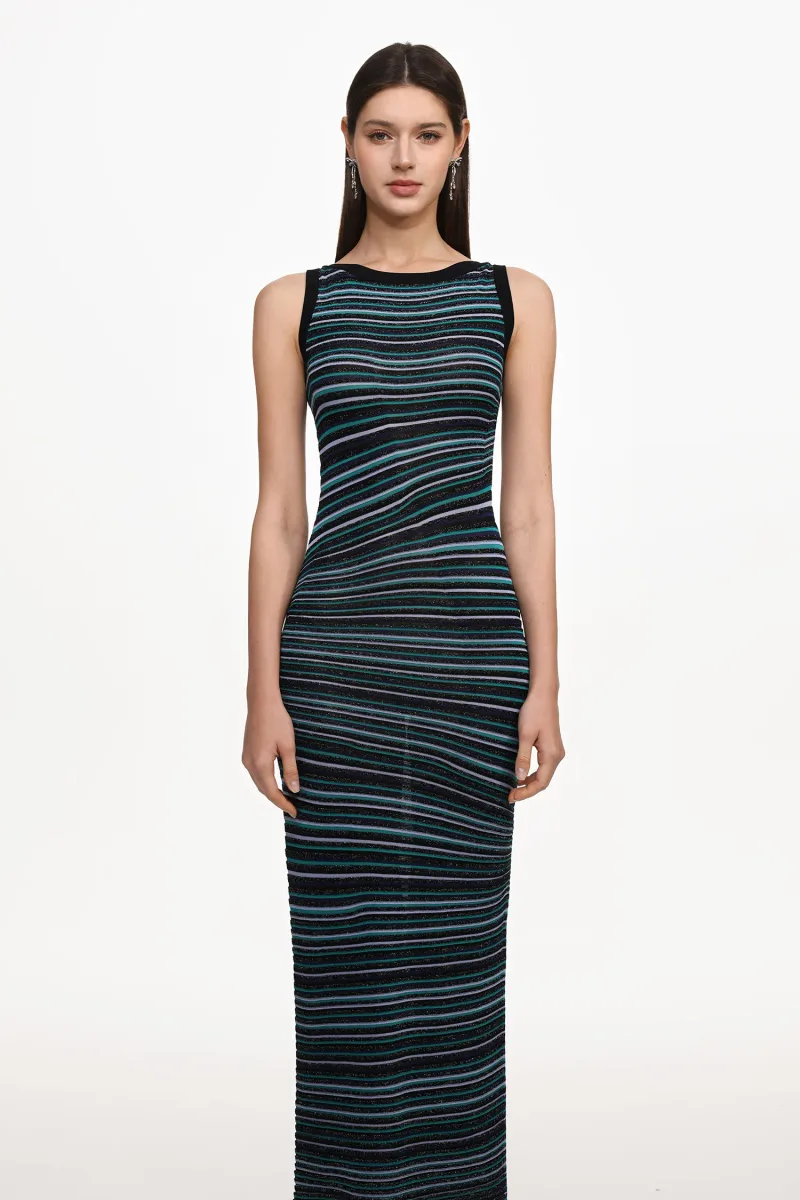 Vestido Maxi Nirina em Tricô com Listras