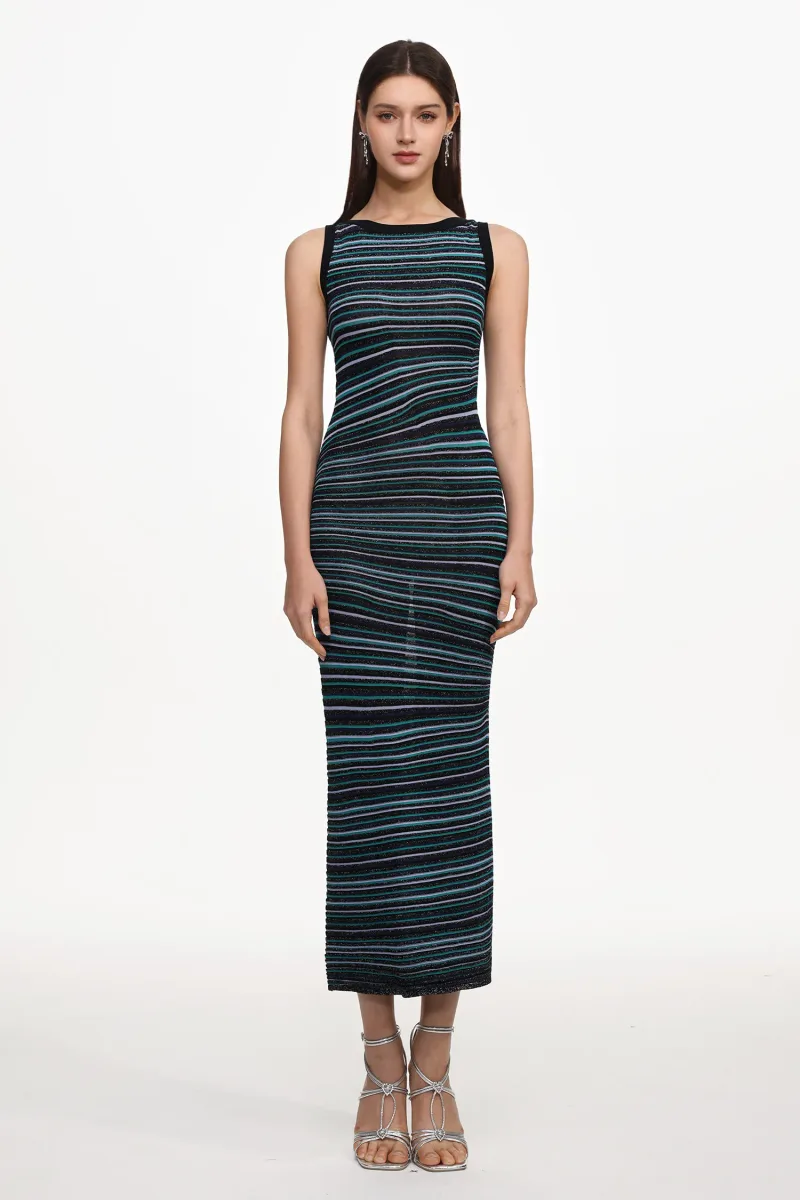 Vestido Maxi Nirina em Tricô com Listras