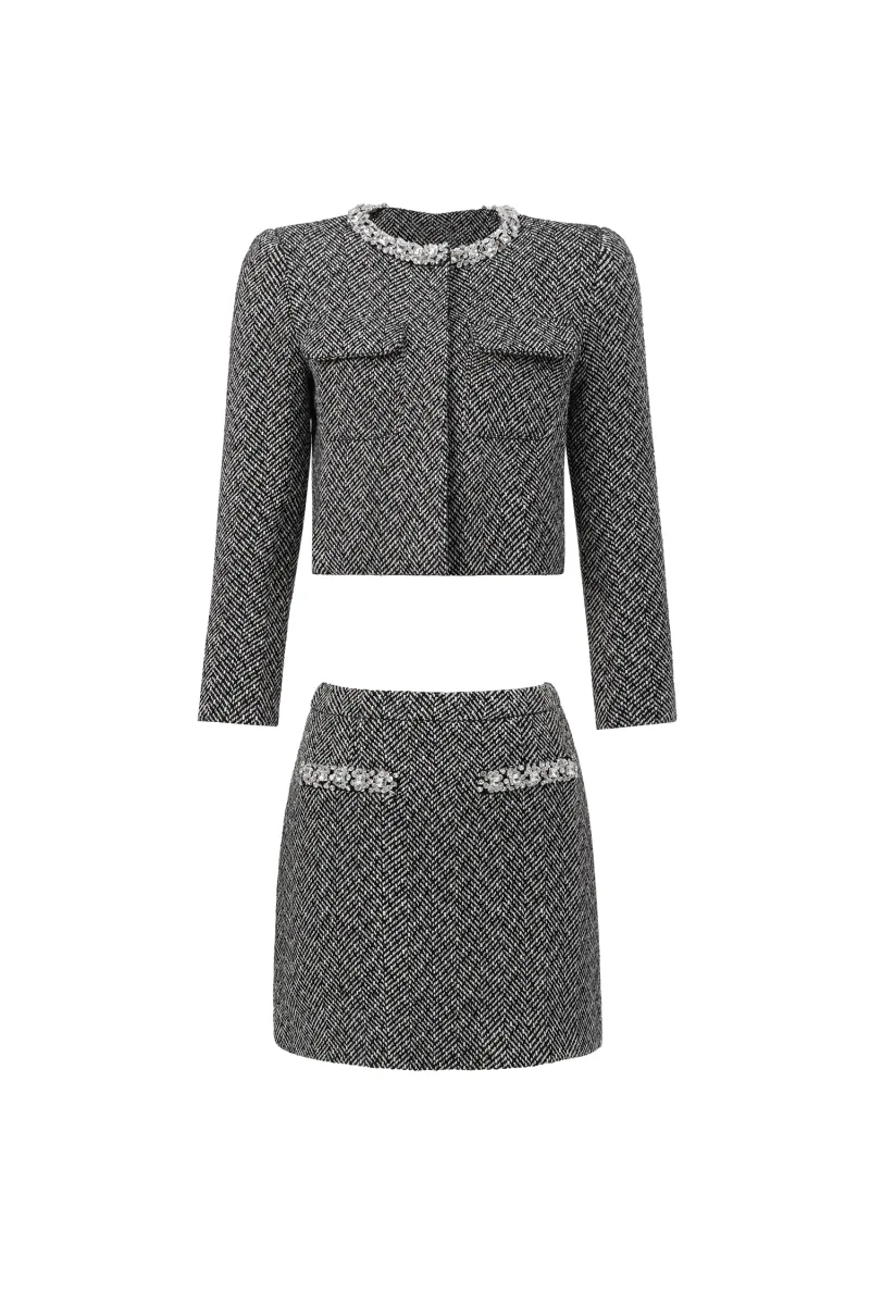 Conjunto Two-Piece Uzaco: Top e Saia em Tweed