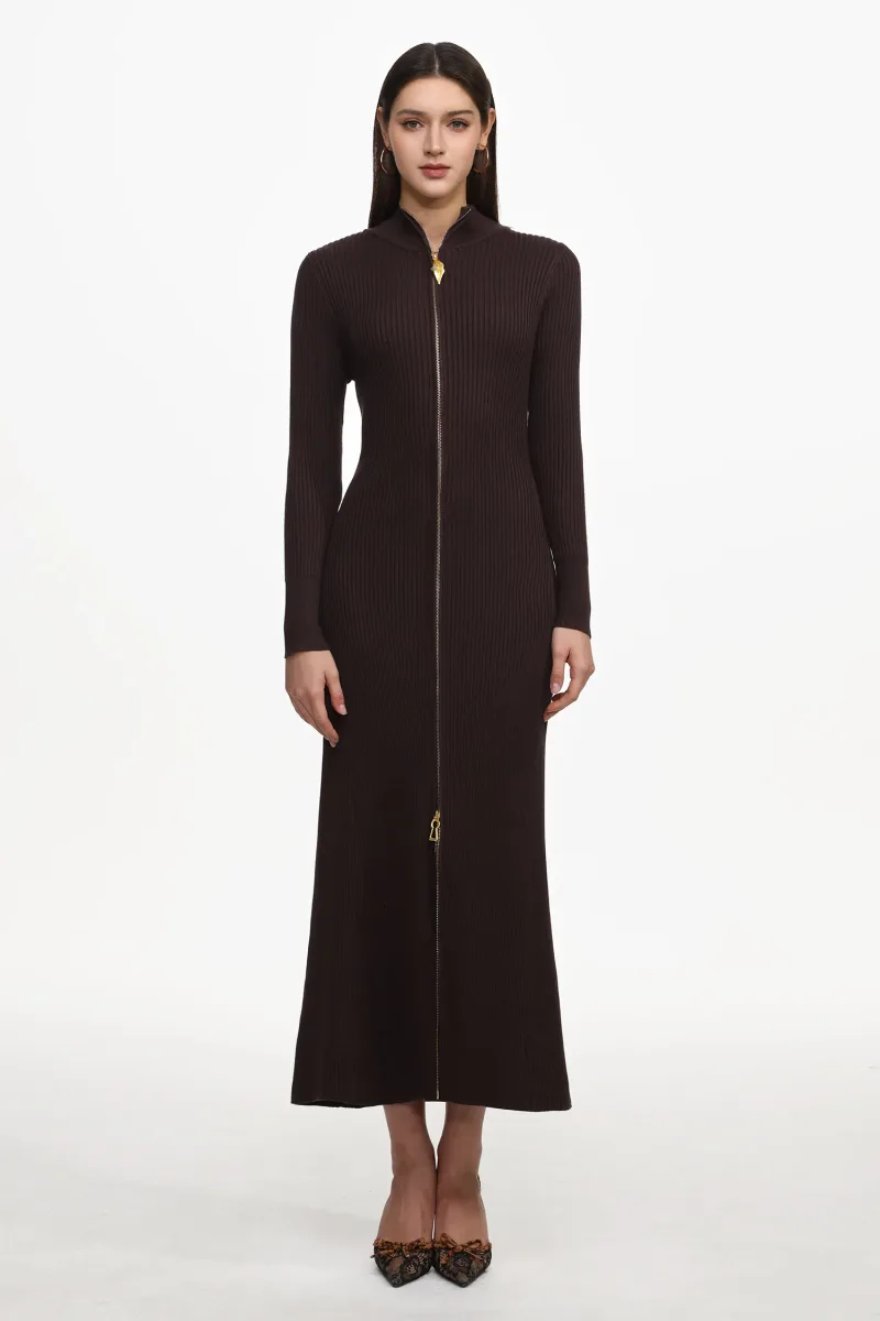 Vestido Evvie: Maxi Bodycon com Zíper Frontal