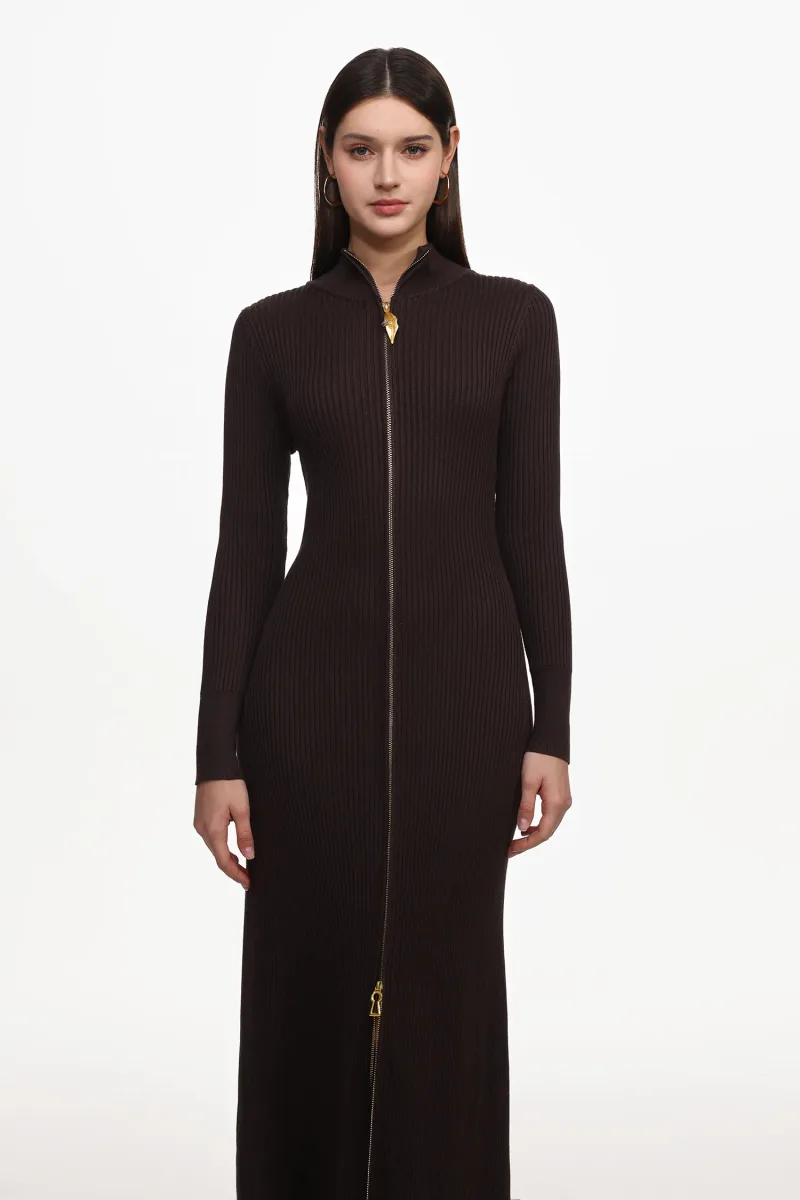 Vestido Evvie: Maxi Bodycon com Zíper Frontal