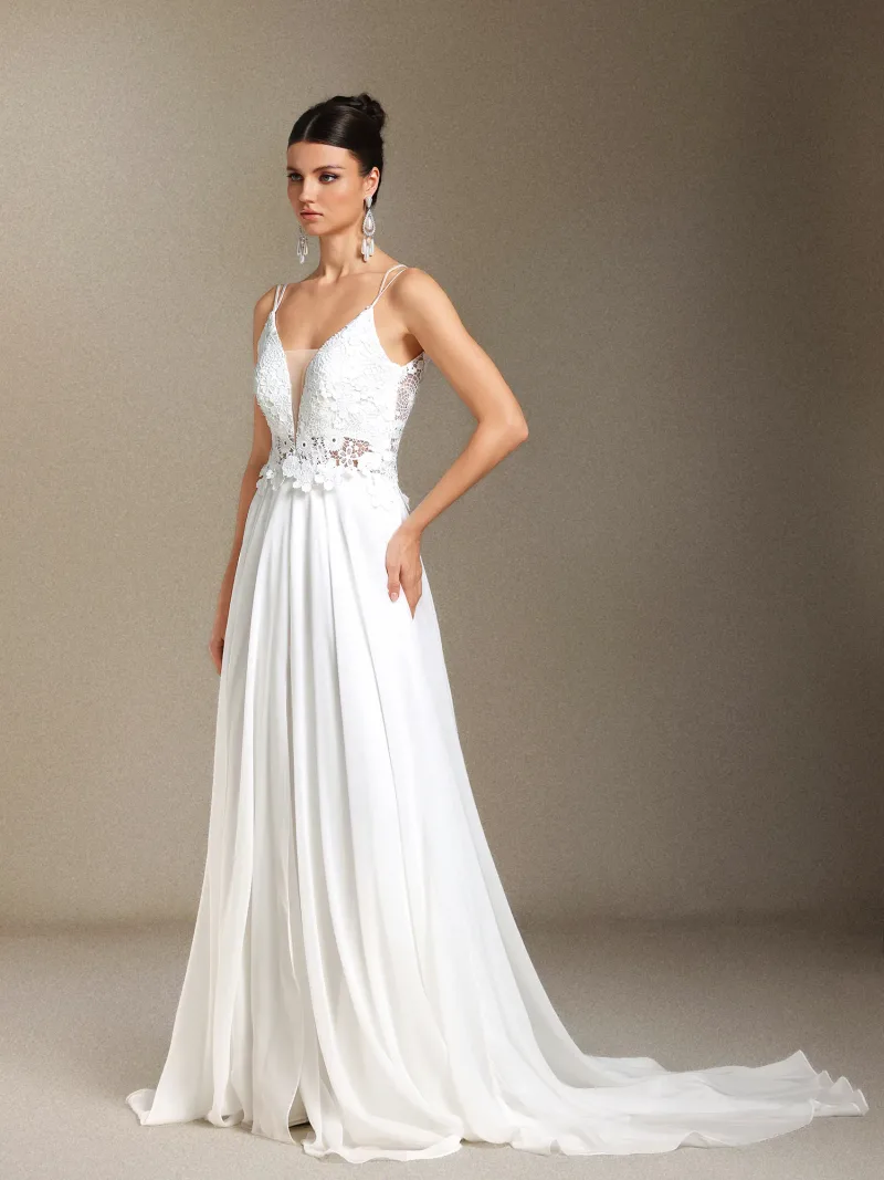 Vestido de Noiva Erina com Renda, Decote V e Costas Nuas