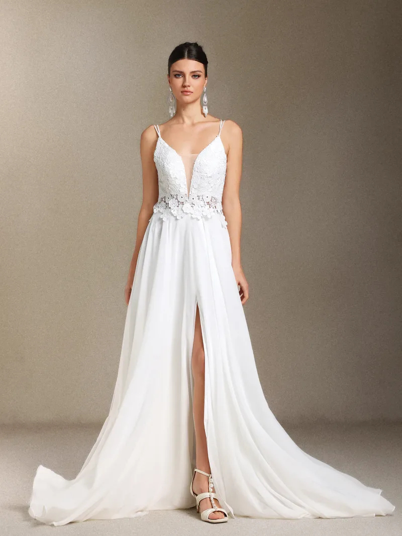 Vestido de Noiva Erina com Renda, Decote V e Costas Nuas