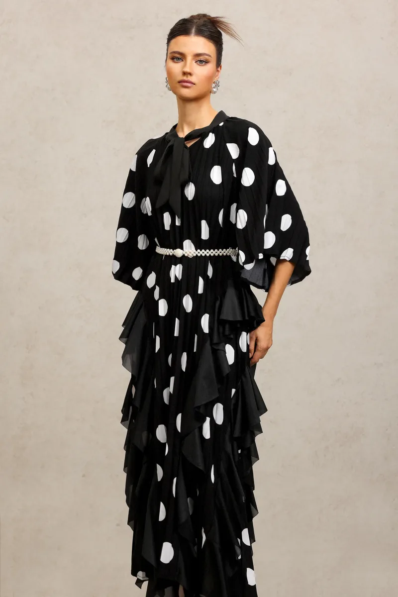 Vestido Maxi Quanne com Mangas Curtas e Pregas