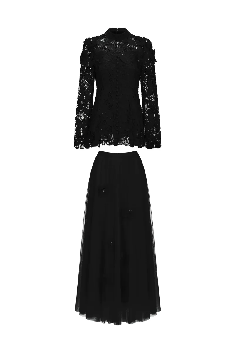 Two-Piece Set Okama com Renda e Borboletas