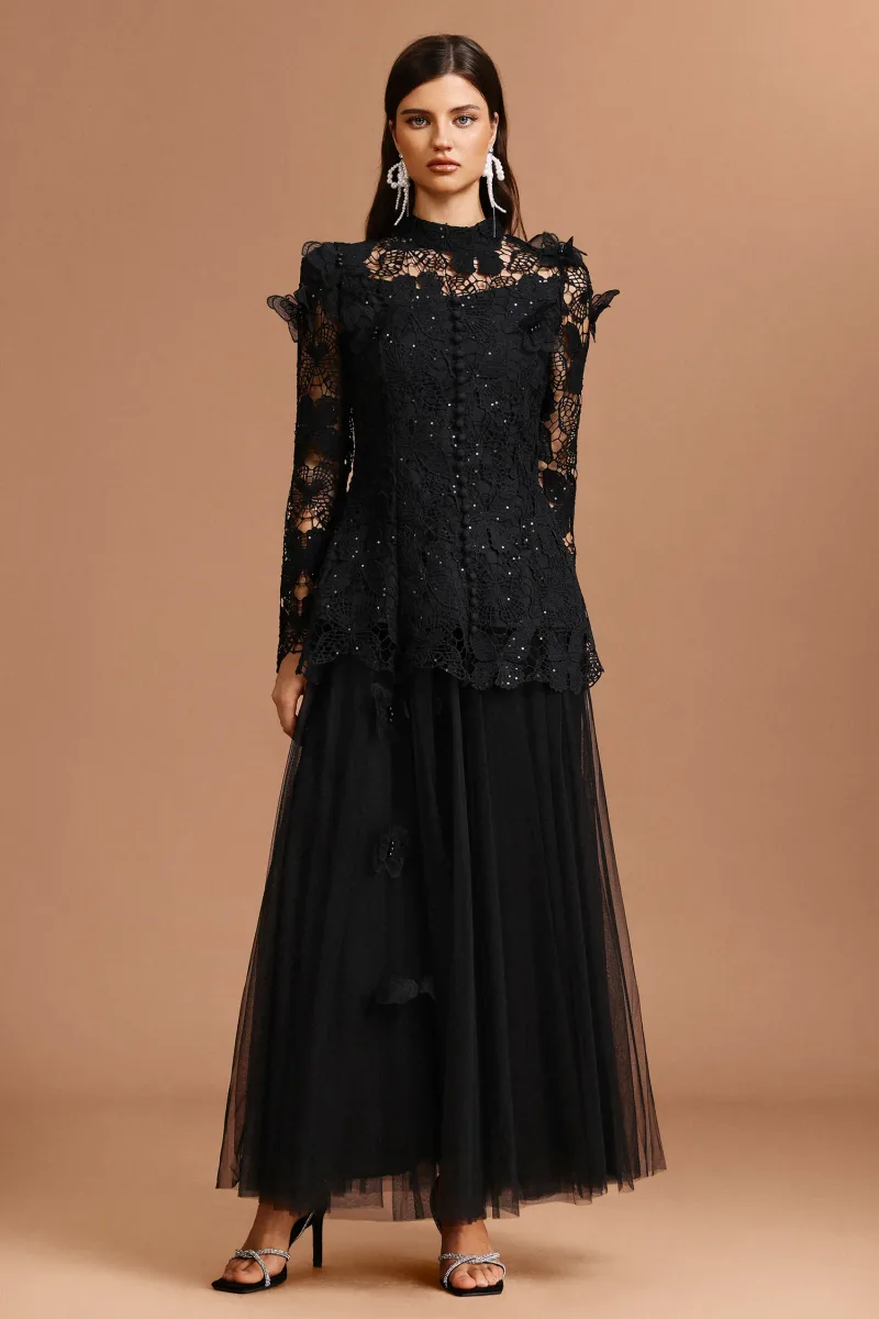 Two-Piece Set Okama com Renda e Borboletas