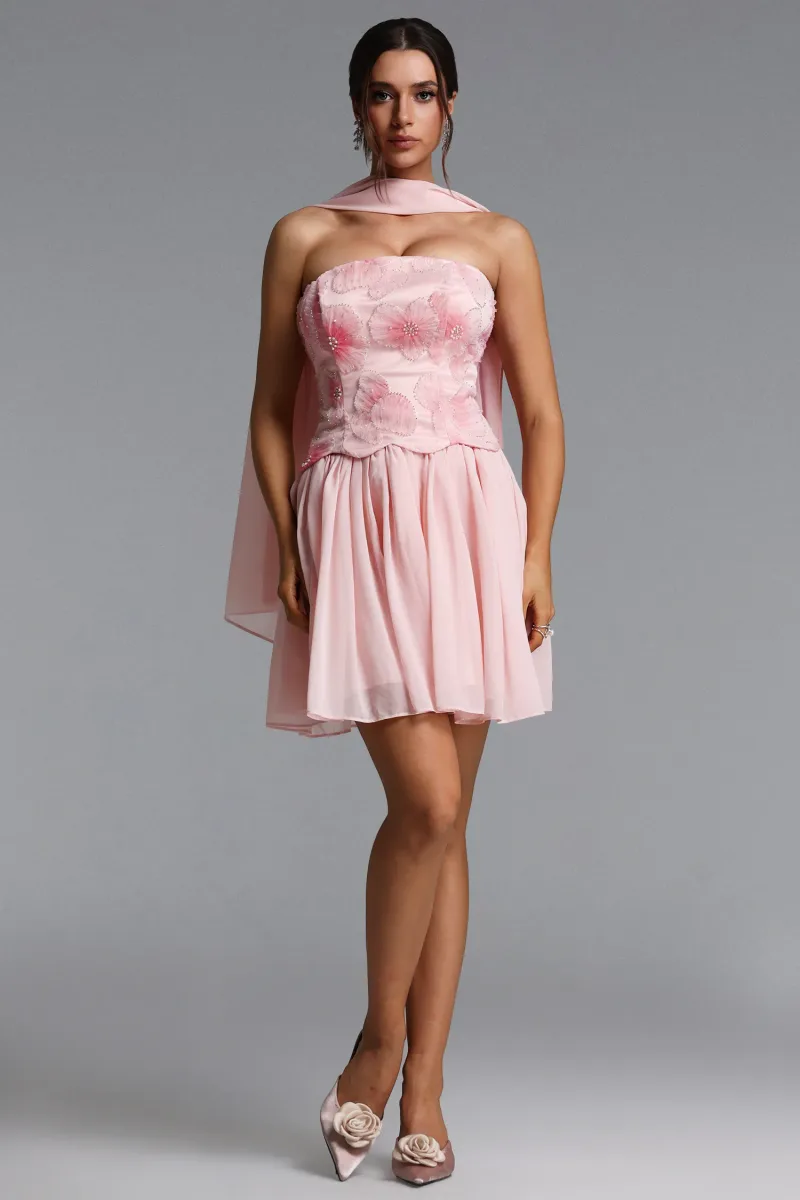 Vestido Mini Sharlot Romântico Tomara que Caia Lenço Floral