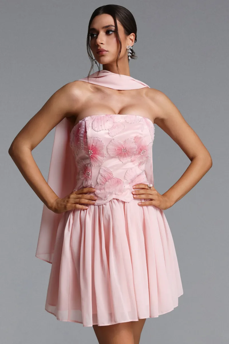 Vestido Mini Sharlot Romântico Tomara que Caia Lenço Floral