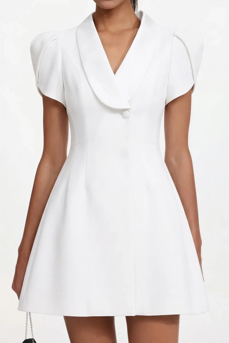 Vestido Mini Eseniya Romântico Manga Curta Lapela Contraste