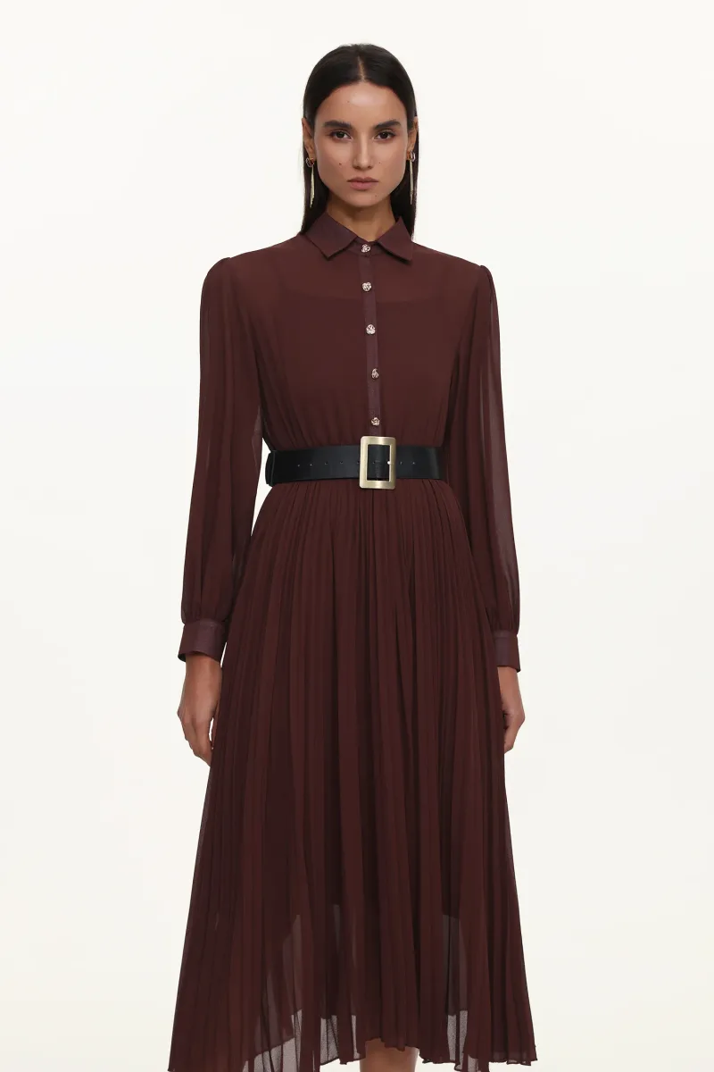 Vestido Maxi Evie com Manga Longa e Pregas