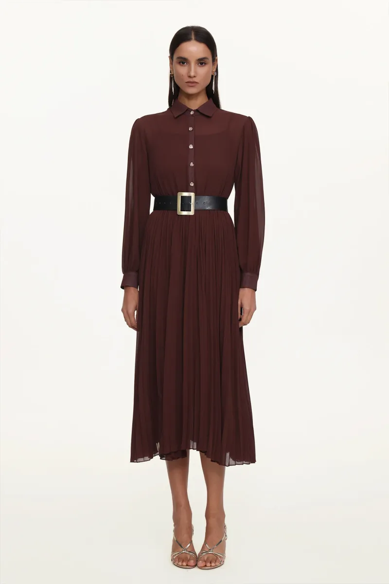 Vestido Maxi Evie com Manga Longa e Pregas