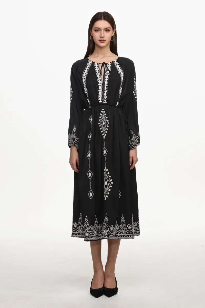 Vestido Maxi Wedasa com Estampa e Manga Longa