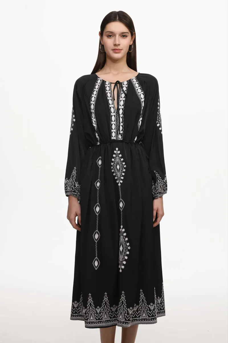Vestido Maxi Wedasa com Estampa e Manga Longa