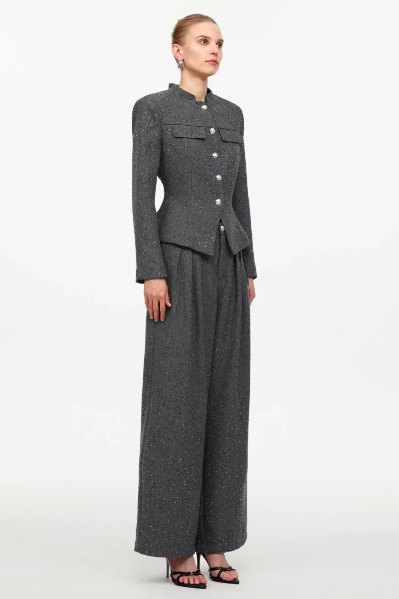 Conjunto Two-Piece Jye com Blazer Tailored e Calça em Tule com Cristais