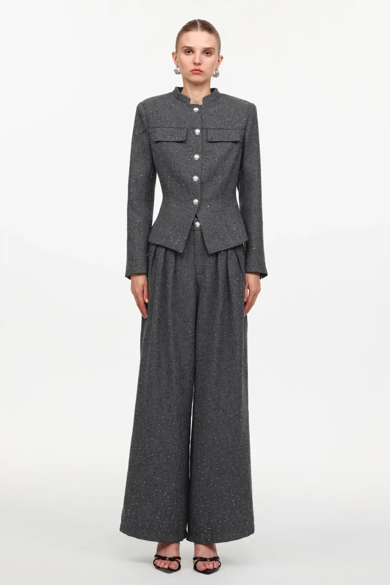 Conjunto Two-Piece Jye com Blazer Tailored e Calça em Tule com Cristais