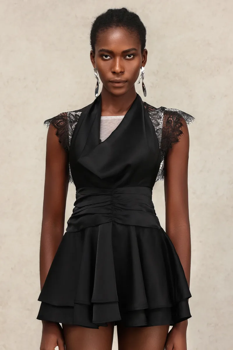 Vestido Mini Waza Decote V com Renda Sem Mangas