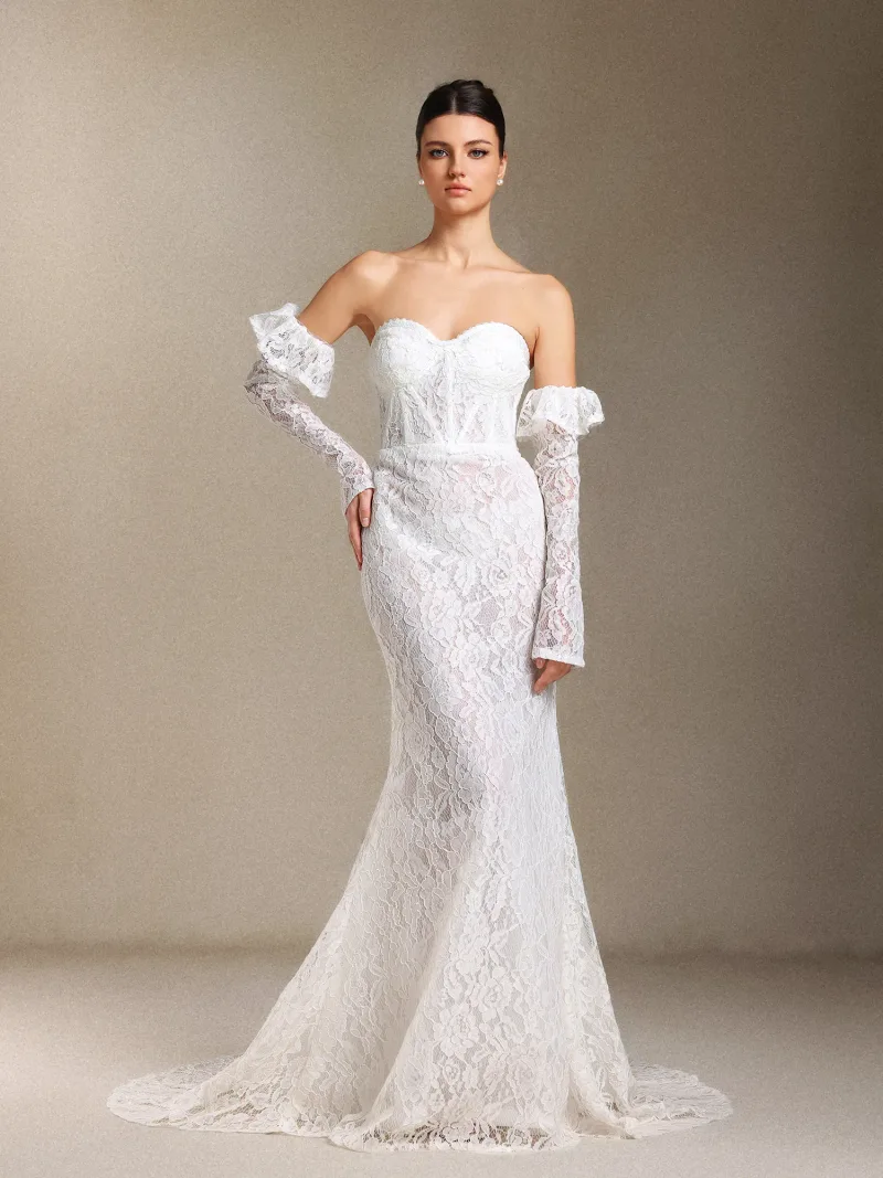 Vestido de Noiva Maxi Eudase com Renda e Estrutura em Espinha de Peixe