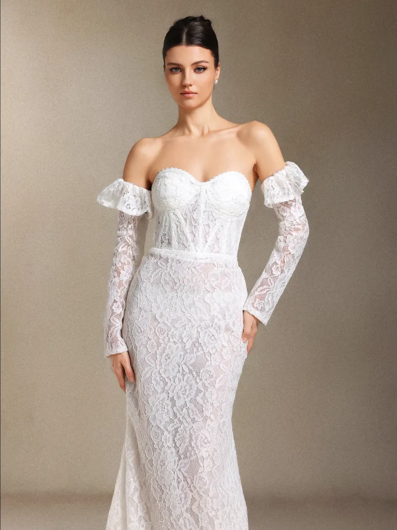 Vestido de Noiva Maxi Eudase com Renda e Estrutura em Espinha de Peixe