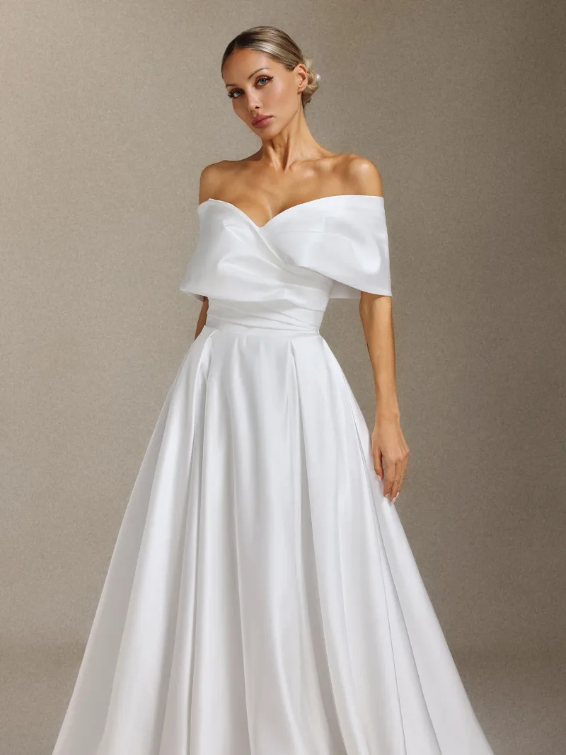 Vestido de Noiva Maxi Qerly em Cetim com Ombro a Ombro