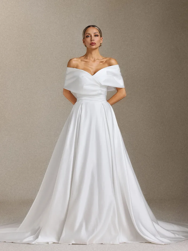 Vestido de Noiva Maxi Qerly em Cetim com Ombro a Ombro