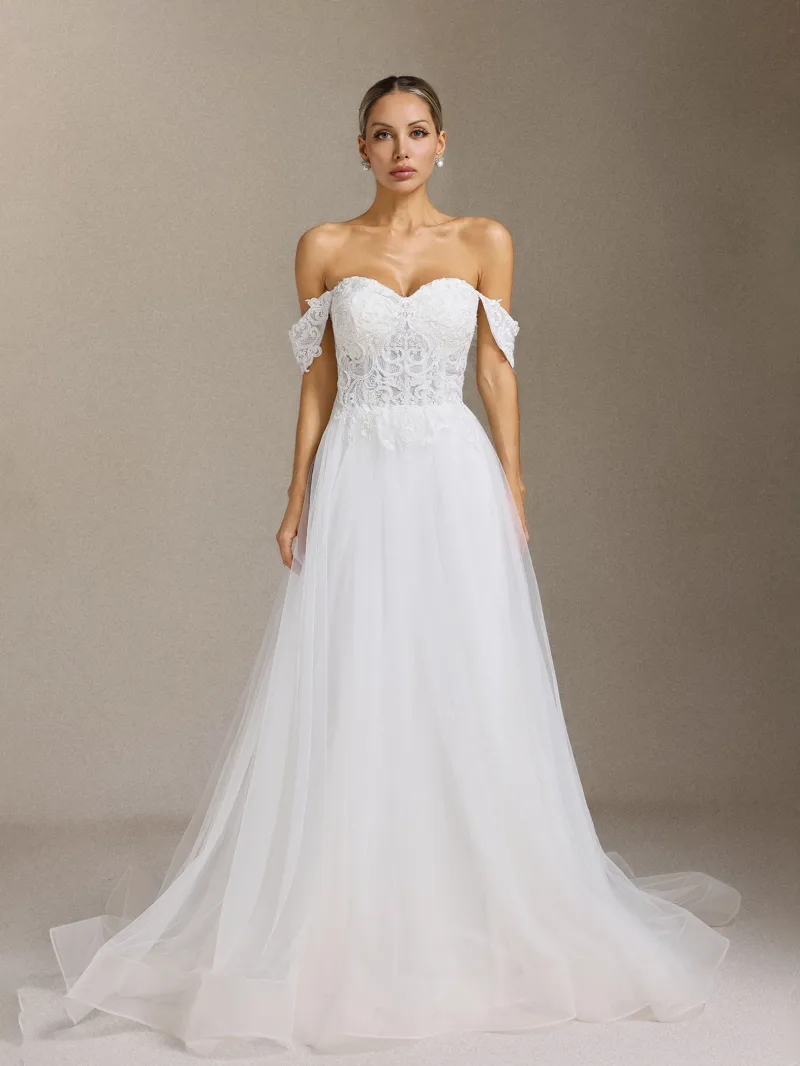 Vestido de Noiva Maxi Lala com Ombros à Mostra e Renda