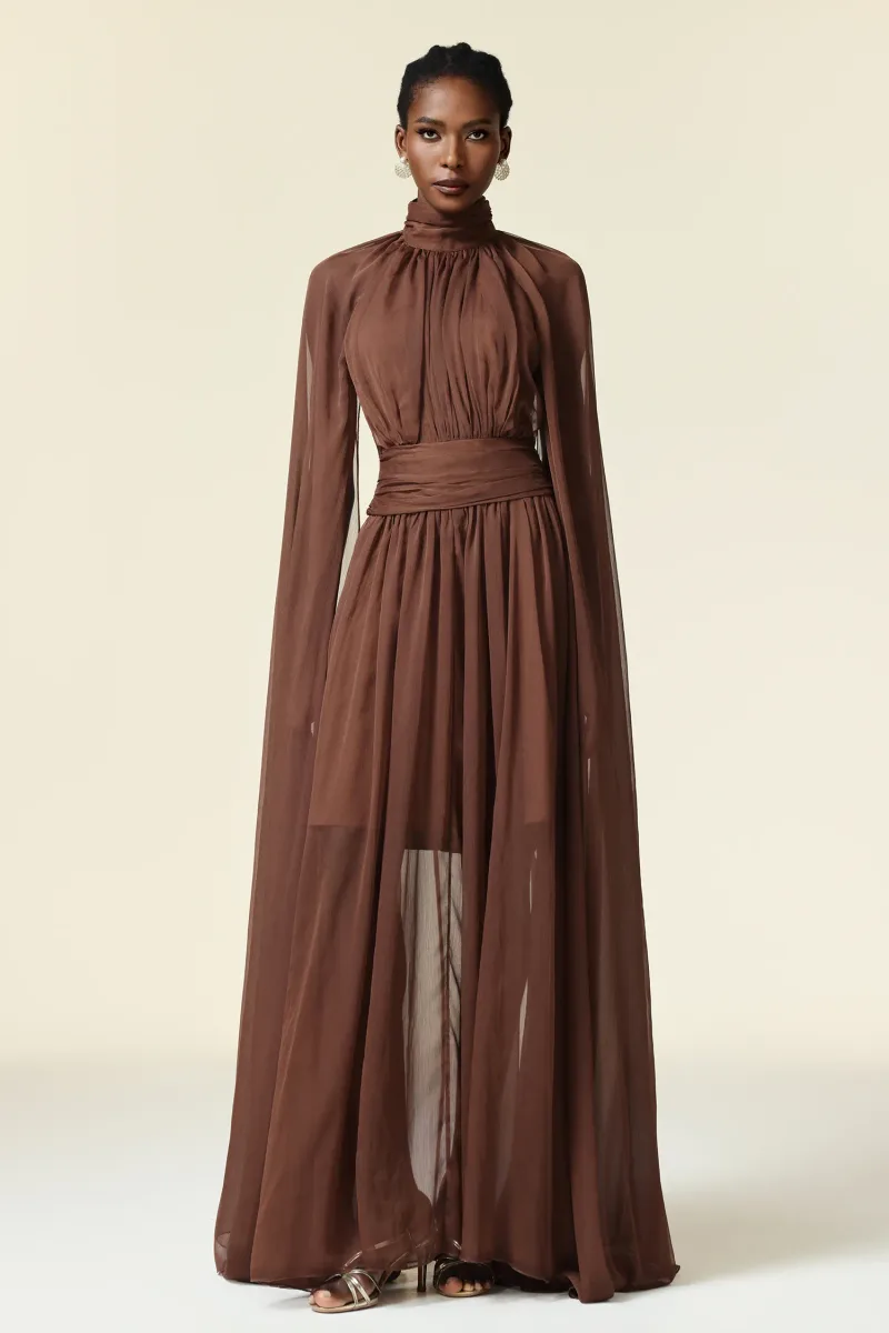 Vestido Maxi Rereny com Pregas em Forma de Borboleta