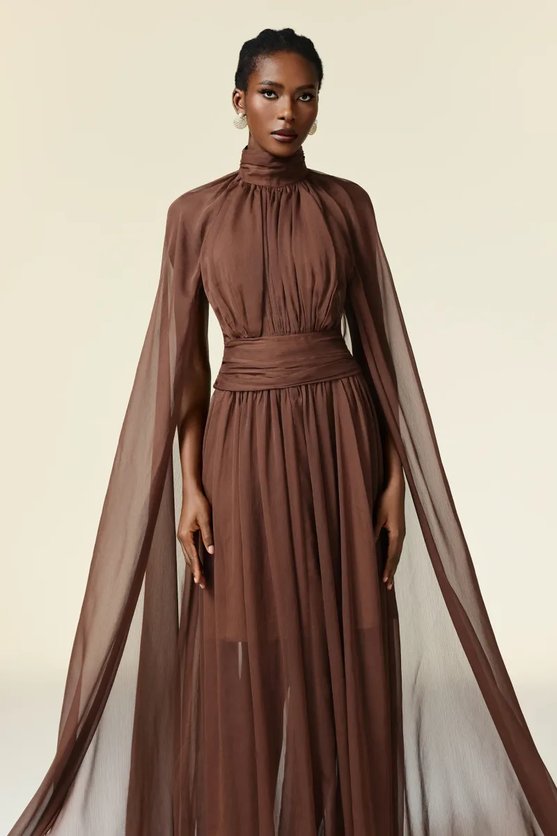 Vestido Maxi Rereny com Pregas em Forma de Borboleta