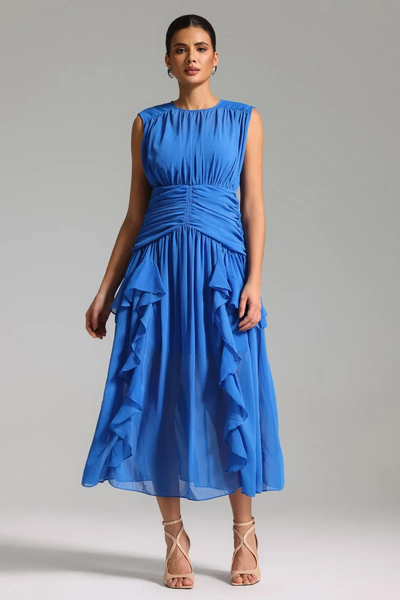 Vestido Maxi Vella com Mesh e Babados