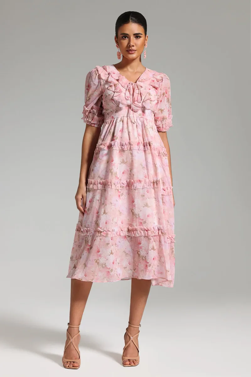Vestido Midi Tanya com Mangas Bufantes e Floral