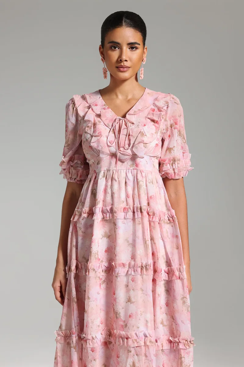 Vestido Midi Tanya com Mangas Bufantes e Floral