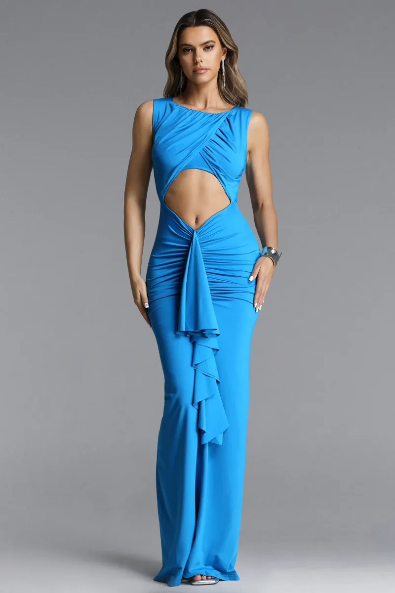 Vestido Maxi Deliyn com Recortes e Franzidos