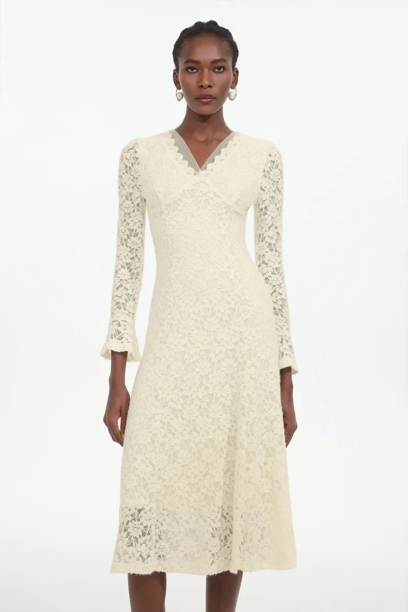 Vestido Midi Ganaba com Renda Floral