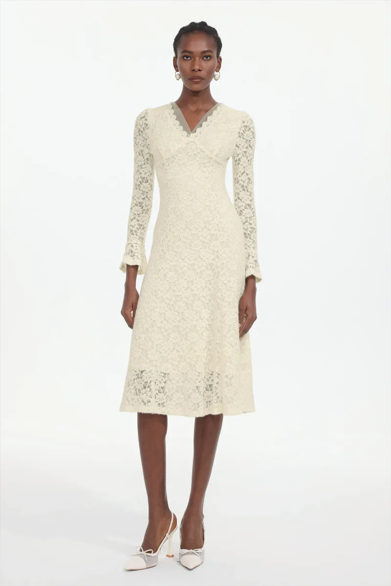 Vestido Midi Ganaba com Renda Floral