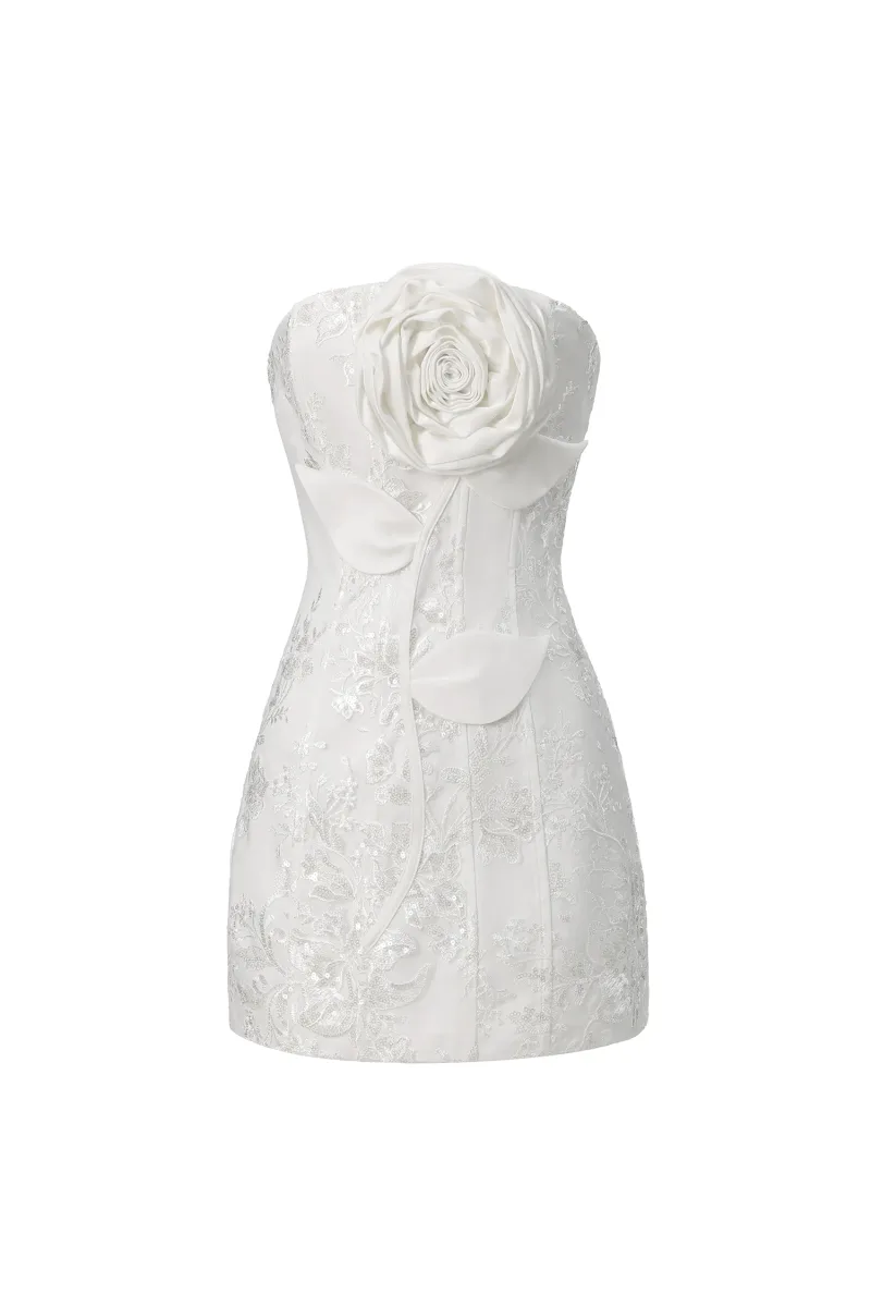 Vestido Mini Renaa Kijin com Flores Feitas à Mão e Paetês