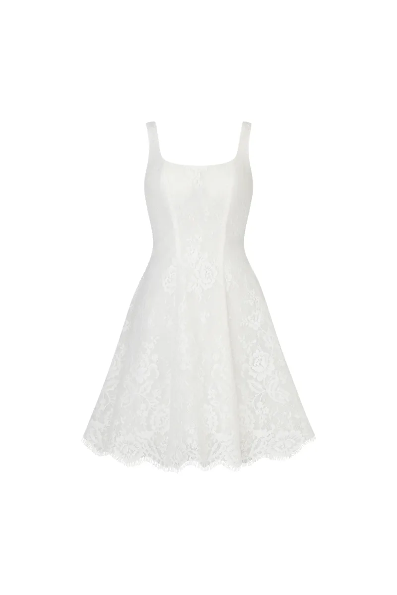 Vestido Mini Tutuni em Renda com Decote Quadrado e Halter