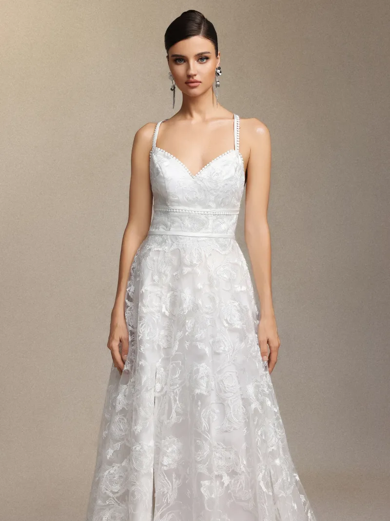 Vestido de Noiva Ralaya com Decote em V e Renda