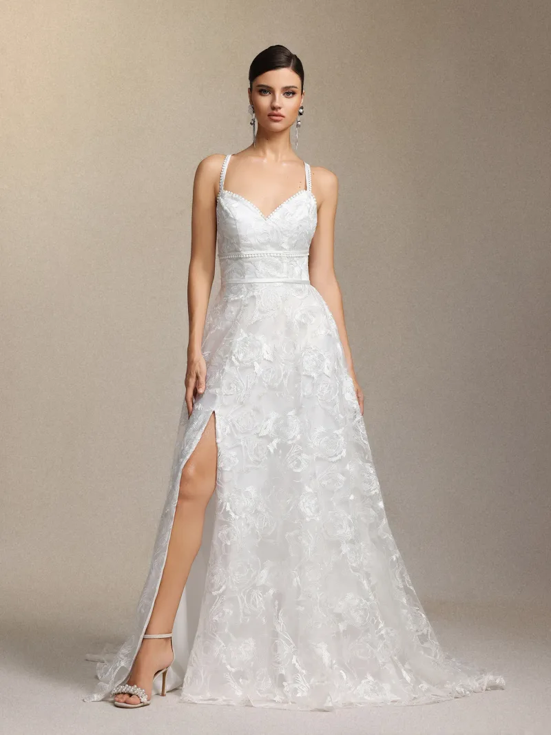 Vestido de Noiva Ralaya com Decote em V e Renda