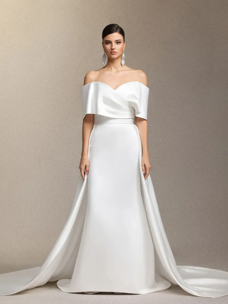 Vestido de Noiva Quinta Ombro a Ombro com Cauda