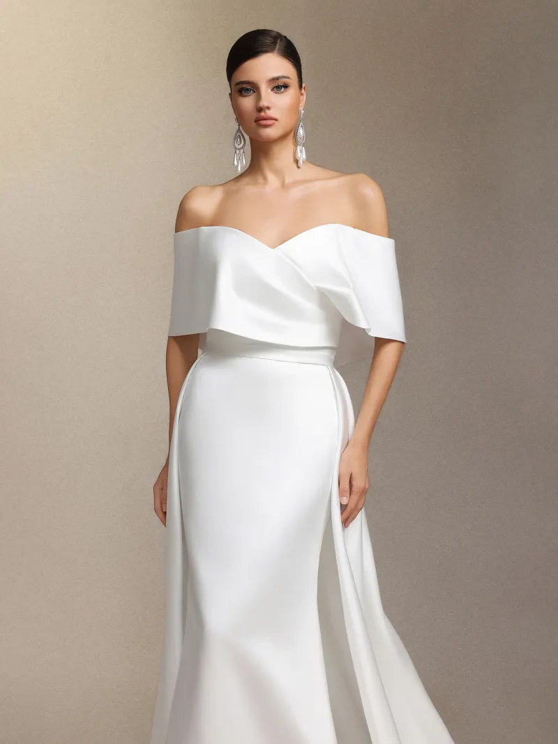 Vestido de Noiva Quinta Ombro a Ombro com Cauda