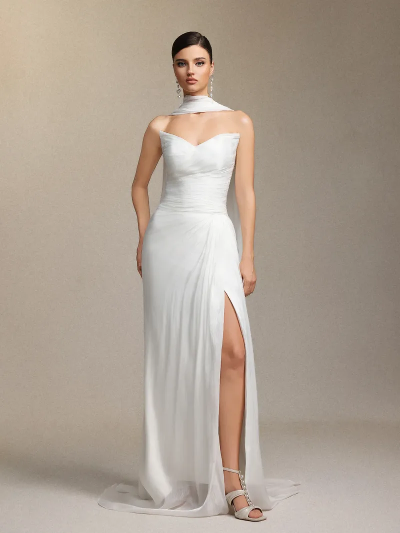 Vestido de Noiva Verdad Pregueado Sem Alças Maxi