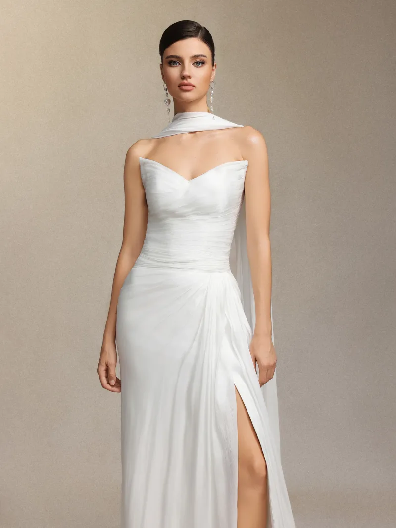 Vestido de Noiva Verdad Pregueado Sem Alças Maxi