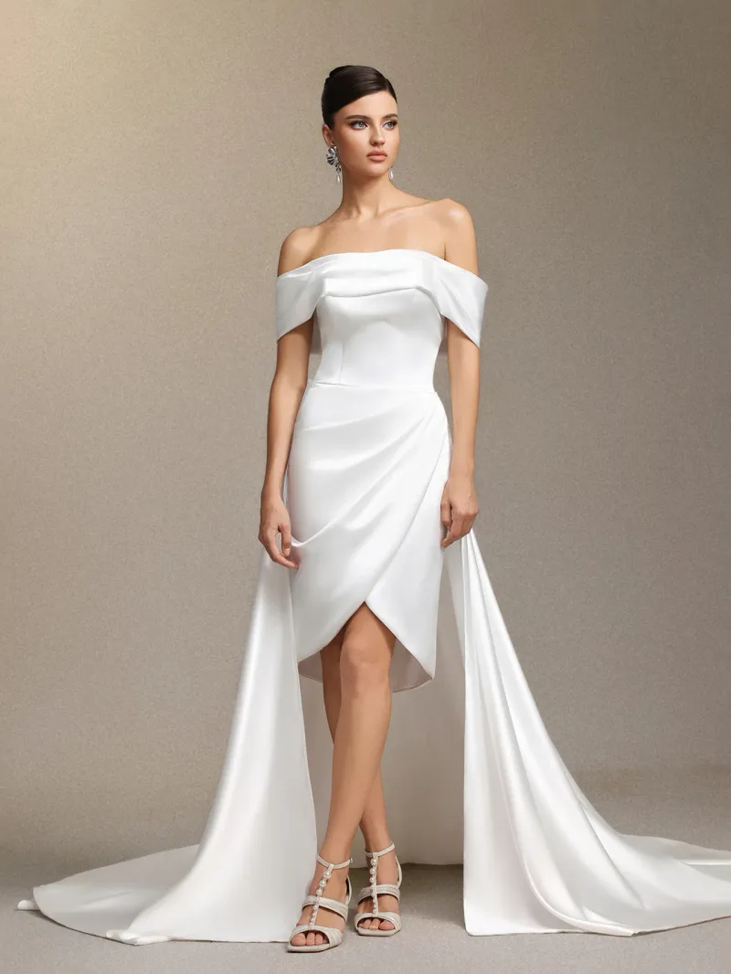 Vestido de Noiva Marris Ombro a Ombro com Cauda Destacável
