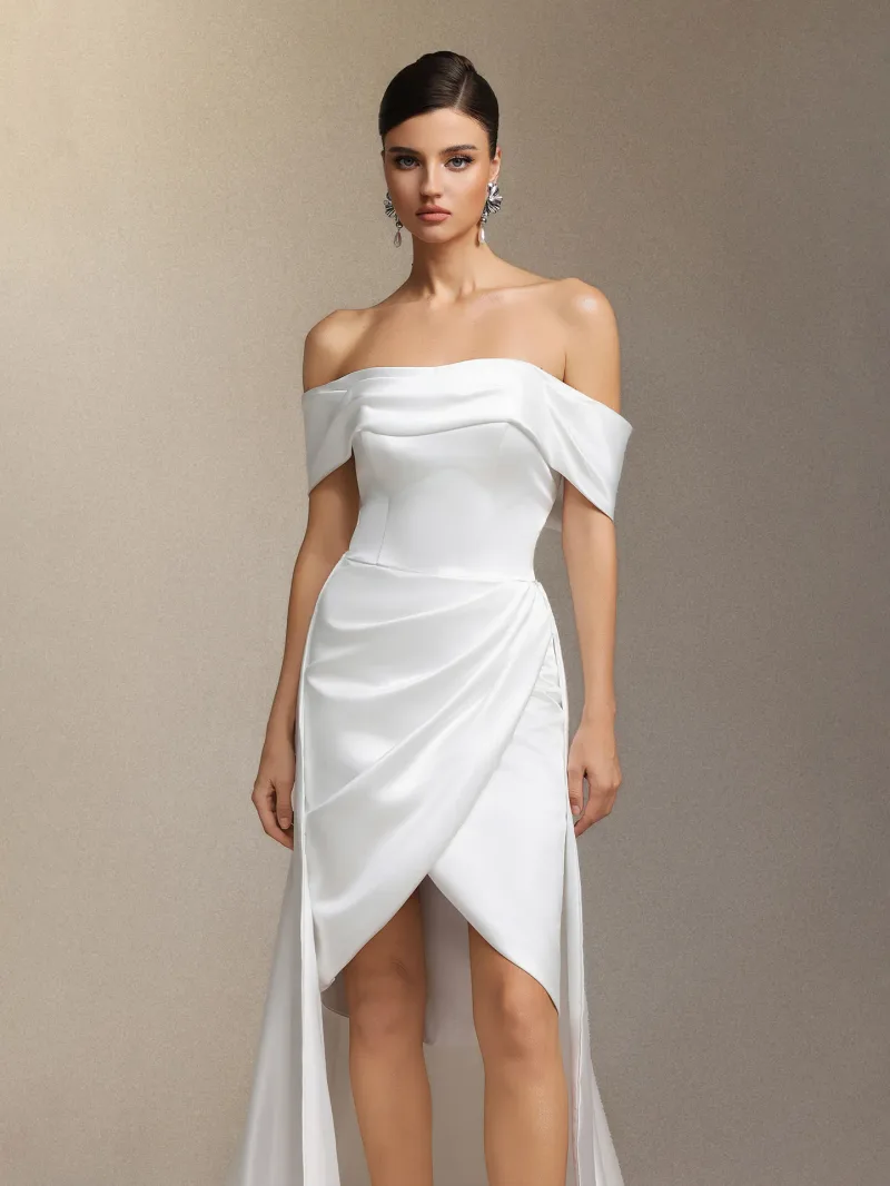 Vestido de Noiva Marris Ombro a Ombro com Cauda Destacável
