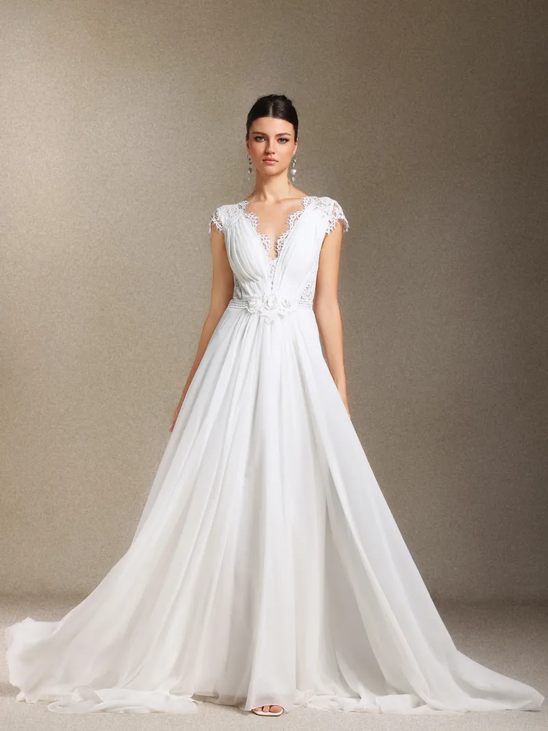 Vestido de Noiva Slaia Costas Nuas em Renda com Cauda