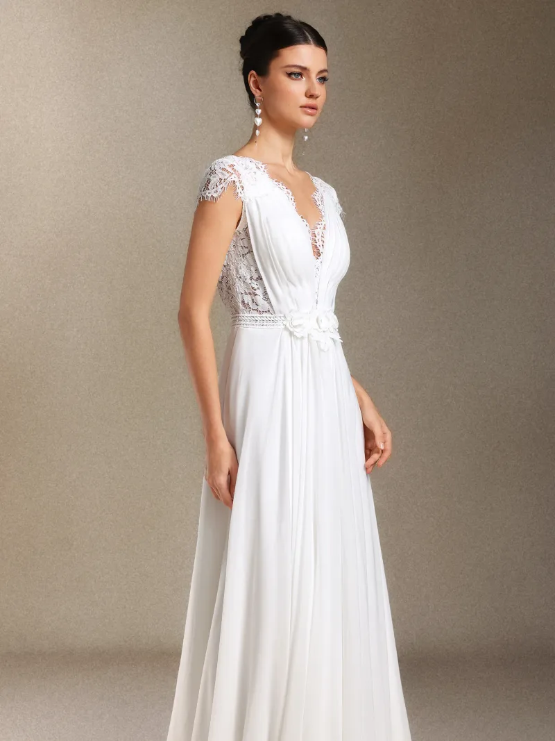 Vestido de Noiva Slaia Costas Nuas em Renda com Cauda
